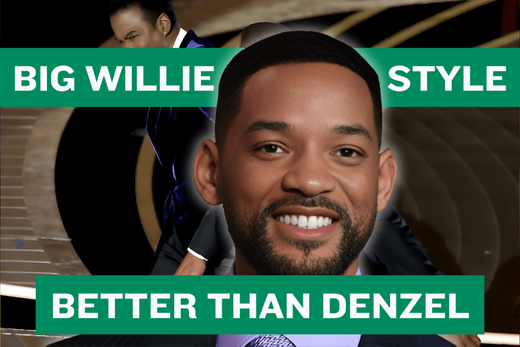 Will Smith with a banner reading 